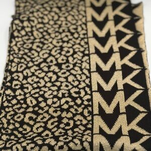 Michael Kors Logo and Leopard Print Scarf in Black and Gold